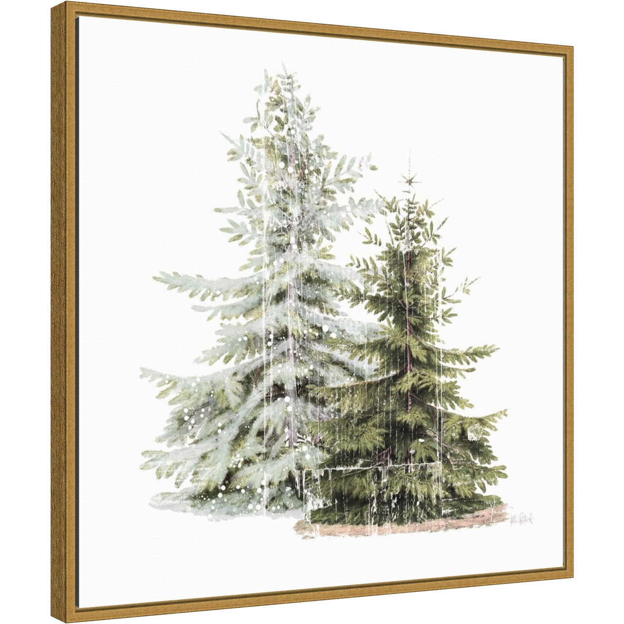 Vintage Wooded Holiday Trees in Snow by Katie Pertiet Canvas Wall Art Print Framed